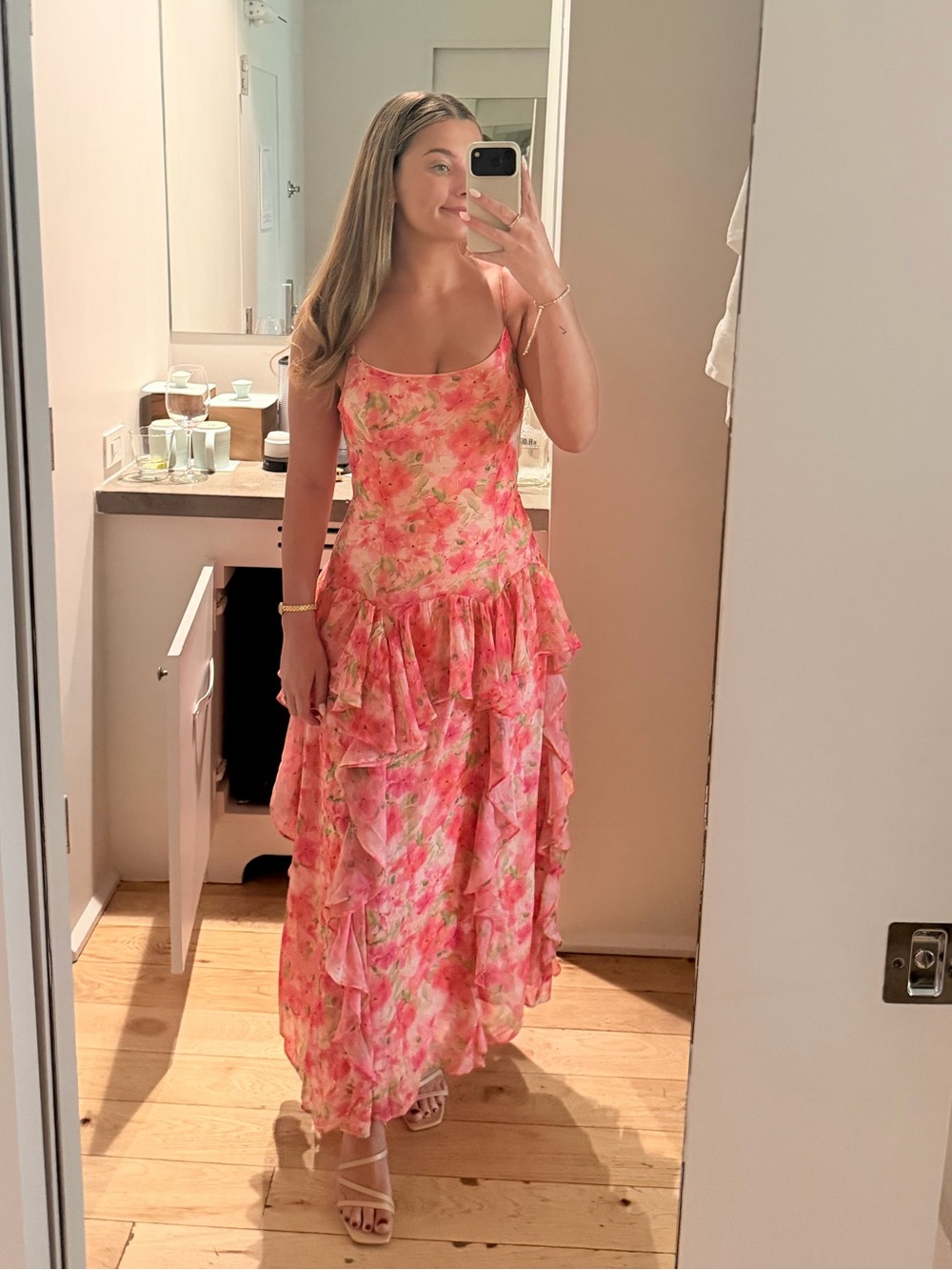ASTR The Label Pink Floral Ruffle Midi Dress | Size Small | Worn Once